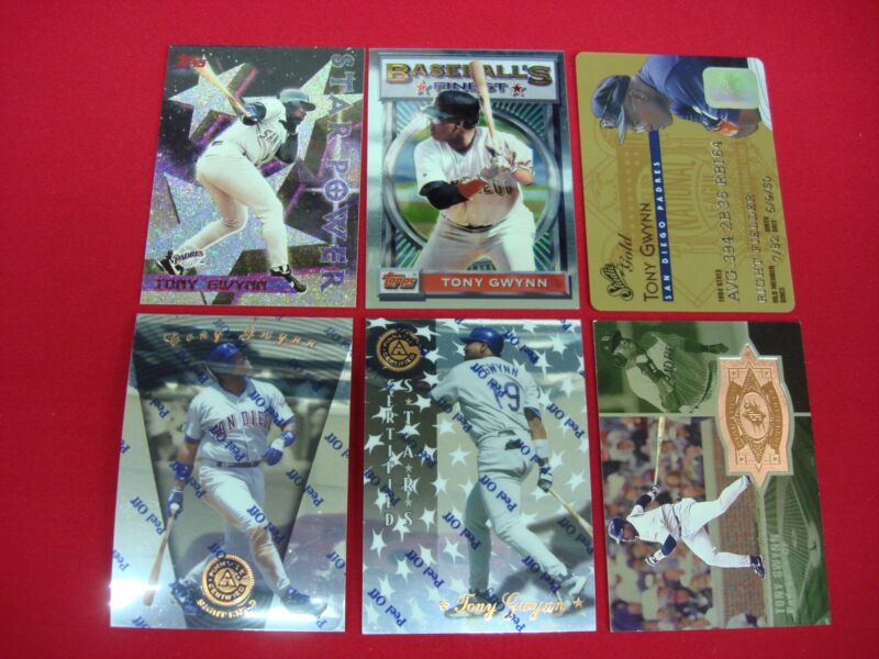Tony Gwynn baseball card lot of six cards featuring parallels, foils, and serials