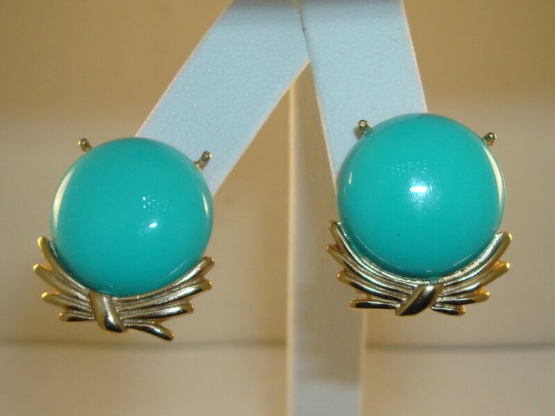 Vintage Trifari crown faux turquoise clip-on earrings