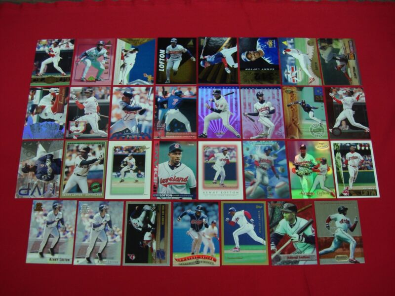 Kenny Lofton baseball card collection featuring 31 cards with parallels, inserts, premiums, and foils.
