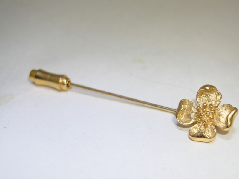 Vintage Crown Trifari dogwood blossom stick pin, mint condition