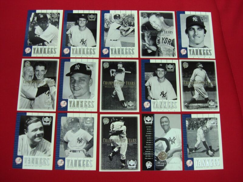 2000 Upper Deck Yankees Legends 15-Card Lot featuring Roger Maris, Mickey Mantle, and Babe Ruth