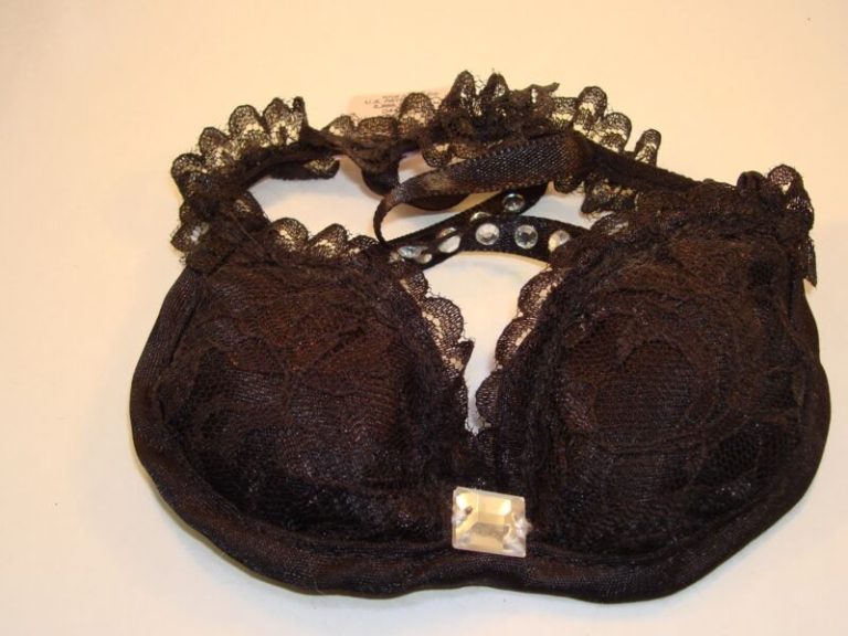 Vintage Victoria's Secret black lace and rhinestone bra sachet with delicate fragrance