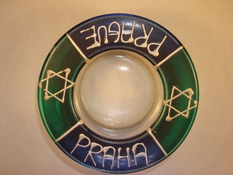 Vintage leaded glass souvenir from Prague featuring Jewish star design