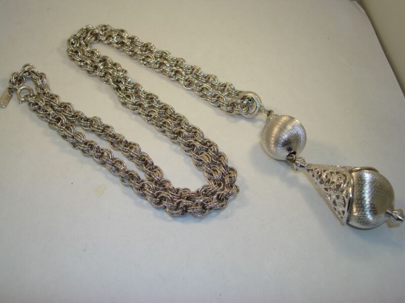 Vintage Monet silver filigree pendant necklace, 1960s-70s