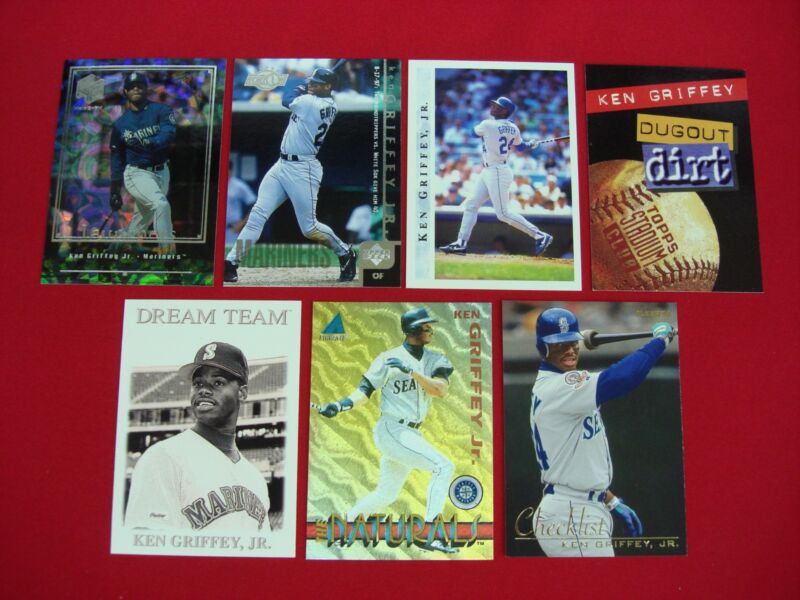 Ken Griffey Jr. baseball card lot featuring holographic and promo inserts.