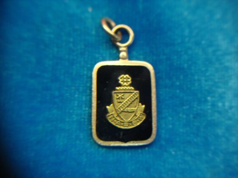 Vintage gold-filled charm or pendant featuring the National Association of Railway Business Women insignia on onyx.