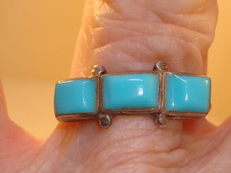 Vintage sterling silver turquoise ring, artisan crafted, size 7.5