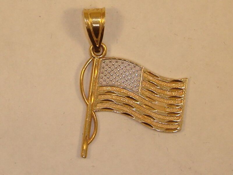 14K Gold 'God Bless America' American Flag Pendant