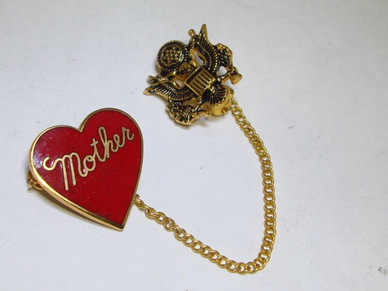 Vintage gold-filled U.S. Army Mother's Day pin with red enamel heart and eagle