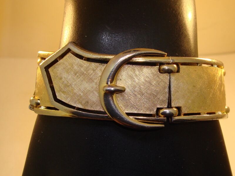 Vintage Crown Trifari gold tone buckle bracelet, 1960s