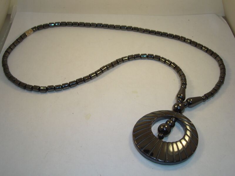 Vintage hematite necklace with unique pendant and magnetic clasp
