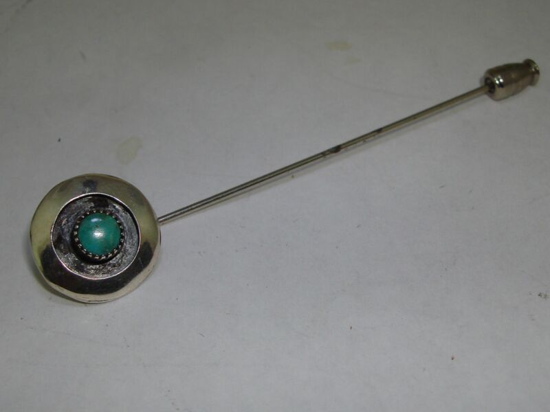 Vintage Native American sterling silver shadow box turquoise stick pin