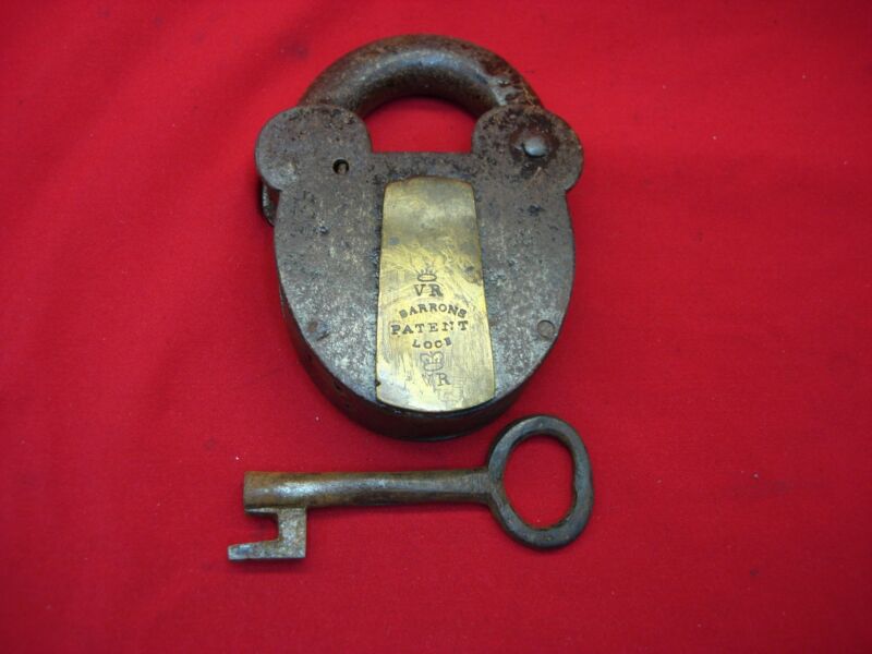 Antique Barrons Patent Lock - Large Vintage Padlock (Key Awaits Restoration)