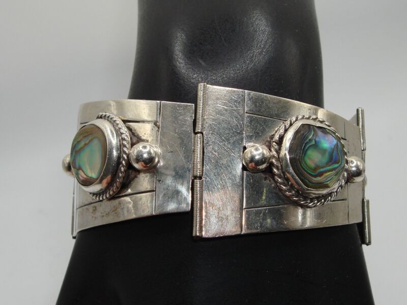 Vintage sterling silver and abalone bracelet, Hecho En Mexico, signed