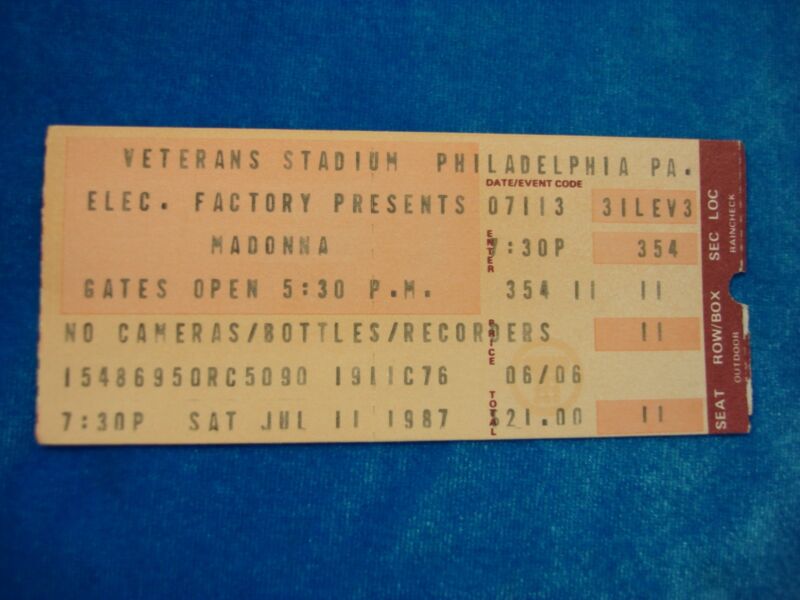 Vintage Madonna Who's That Girl Tour Ticket Stub from Philadelphia, 1987