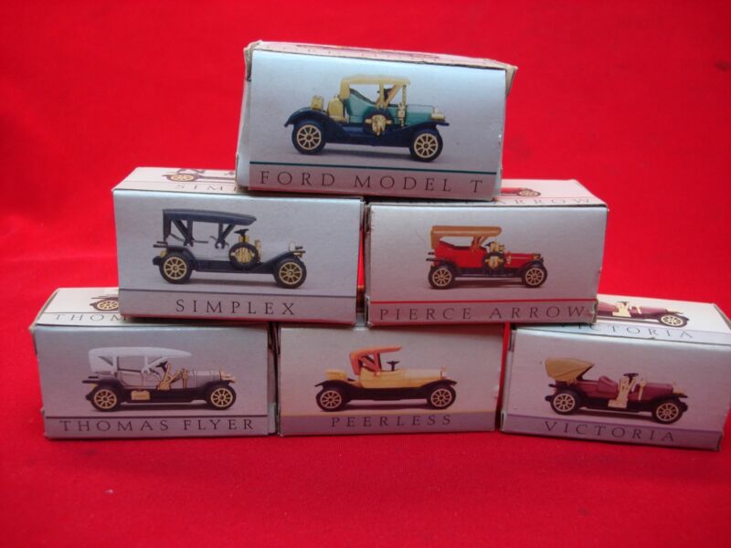 Vintage diecast car set of six unique models, 2.5 inches long, in excellent condition with original boxes.