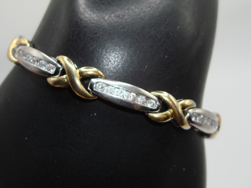 Sterling silver and vermeil tennis bracelet with sparkling cubic zirconia stones