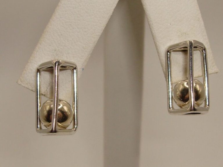 Modernist sterling silver triangle cage earrings