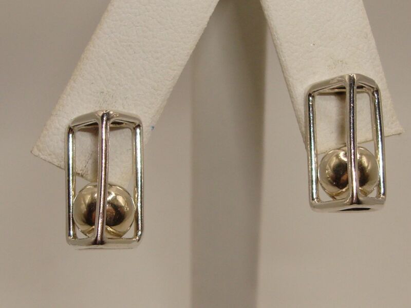 Modernist sterling silver triangle cage earrings