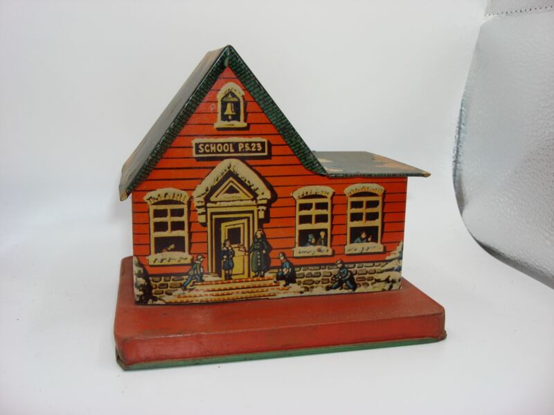Vintage tin schoolhouse bank, P.S. 23