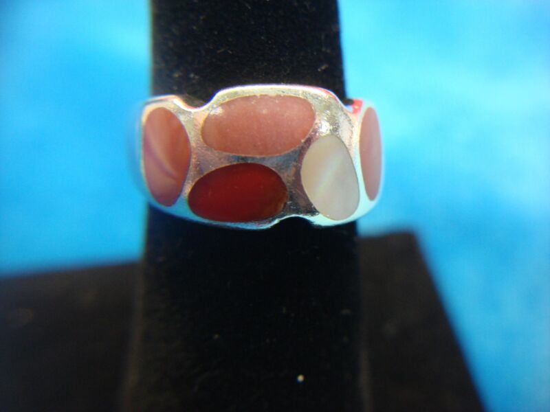 Sterling silver ring with multicolor stones, size 6.5