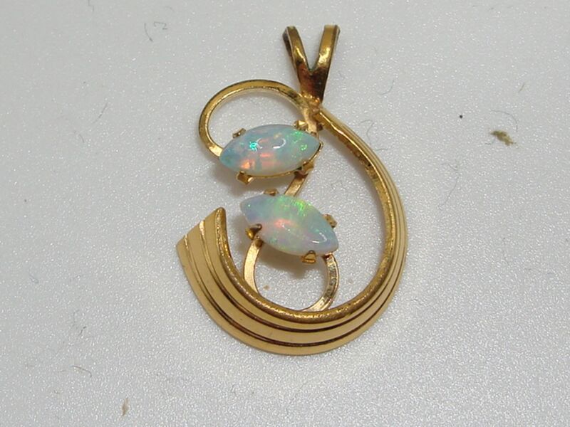 Fiery opal gold-filled pendant with marquise-cut opals
