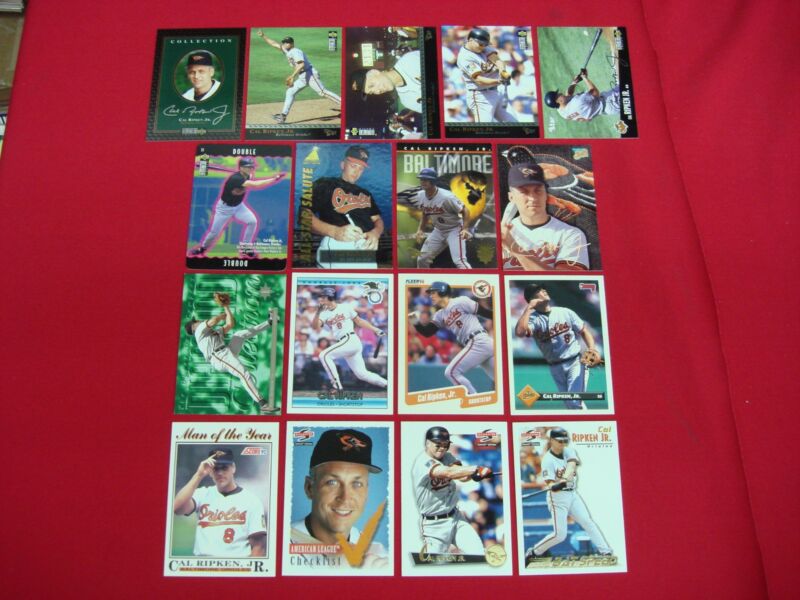 Cal Ripken Jr. baseball card lot featuring 17 unique inserts and premiums.