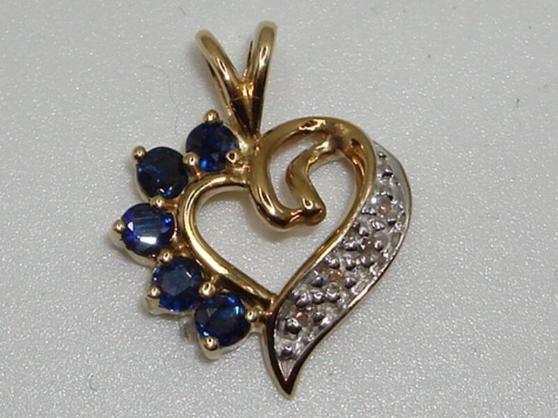 10K Solid Gold Diamond & Topaz Heart Pendant