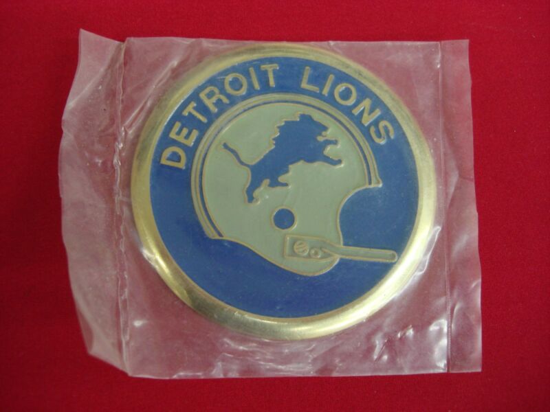 Vintage 1970 Detroit Lions helmet medallion badge in original plastic packaging