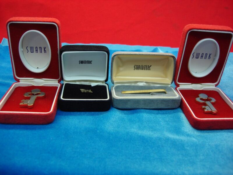 Vintage Swank Men's Jewelry Set - 4 Piece Lot (Tie Tack, Tie Clip, Money Clips) in Original Boxes