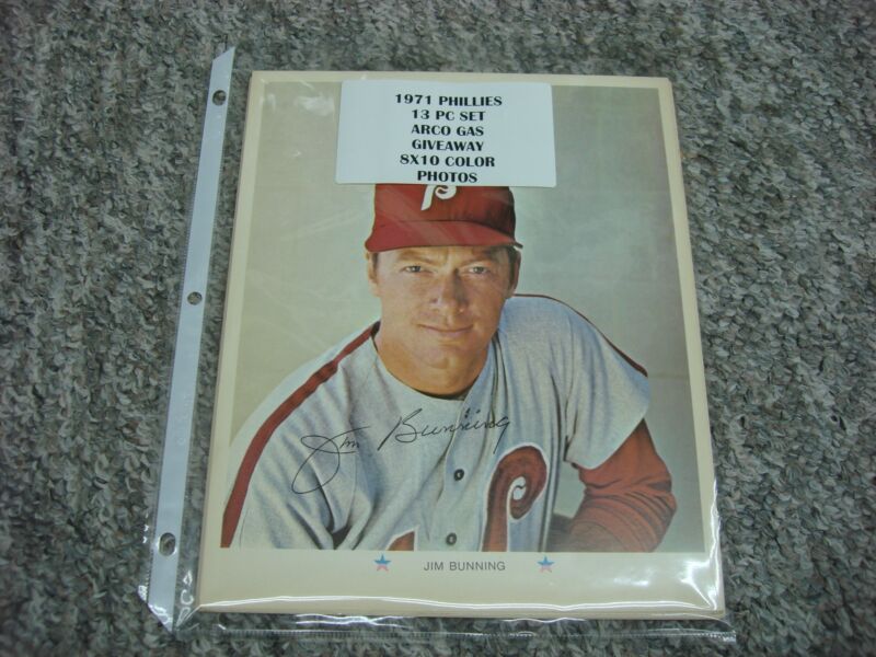 Vintage 1971 Philadelphia Phillies Arco Gas Trading Card Set featuring Jim Bunning and Larry Bowa