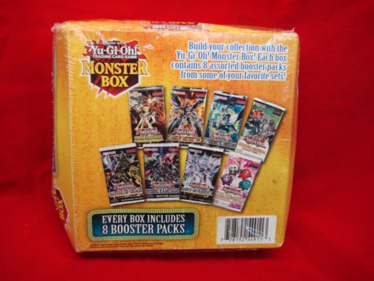 YU-GI-OH! 2023 Monster Box containing eight factory sealed booster packs, each with 18 cards.