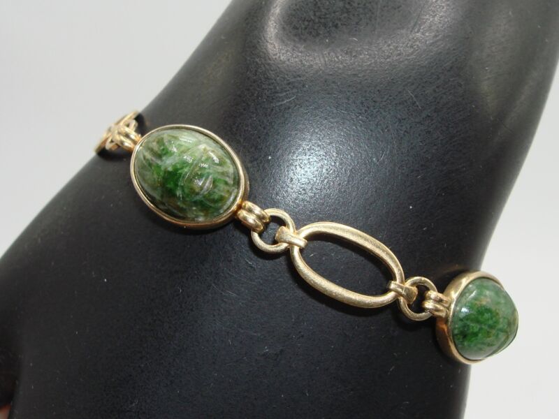 Vintage Krementz gold-filled jade scarab bracelet