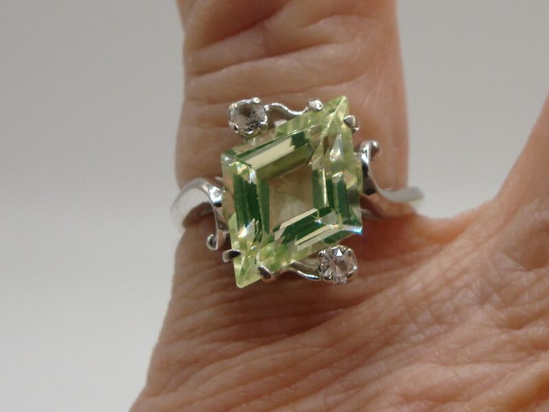 Green amethyst ring in 10K white gold