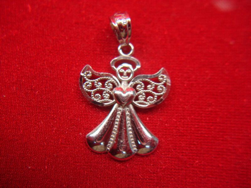 14K White Gold Polished & Matte Angel Pendant