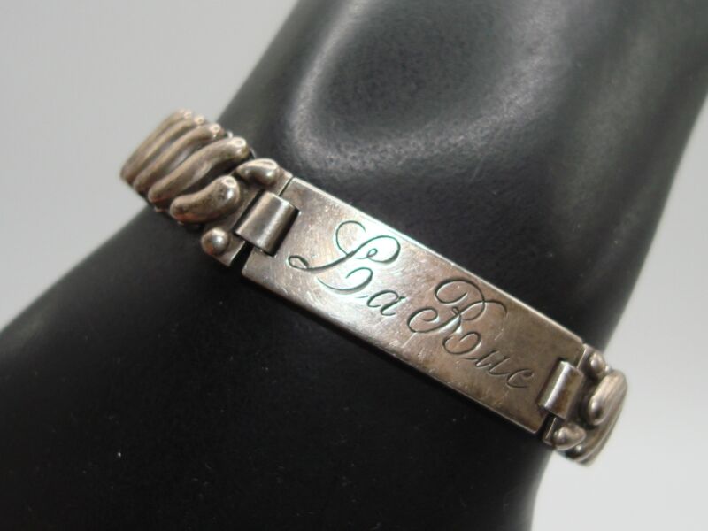 Vintage Pittman & Keeler sterling silver sweetheart expansion bracelet engraved 'La Rue' and 'LOVE ALEX'