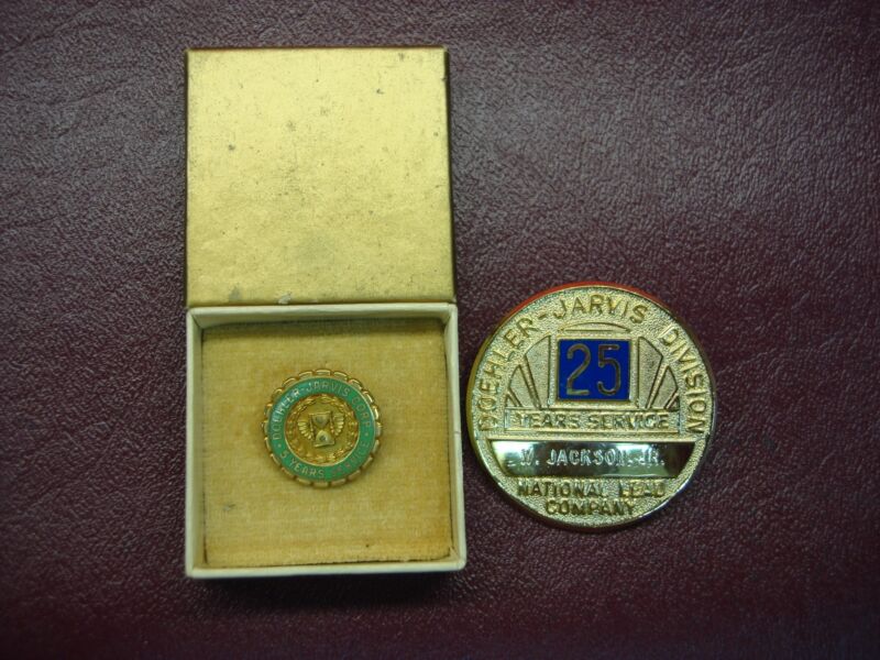 Vintage Doehler-Jarvis Corp. service pins for 5 and 25 years of service