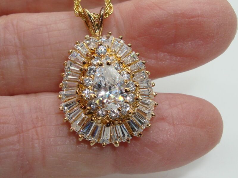 Stunning Vermeil Sterling Silver Pendant Necklace with 3+ CTW Cubic Zirconia