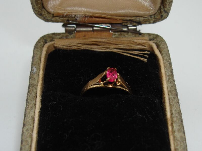 Vintage 10K gold faux pink topaz baby ring, estate find (size 1)