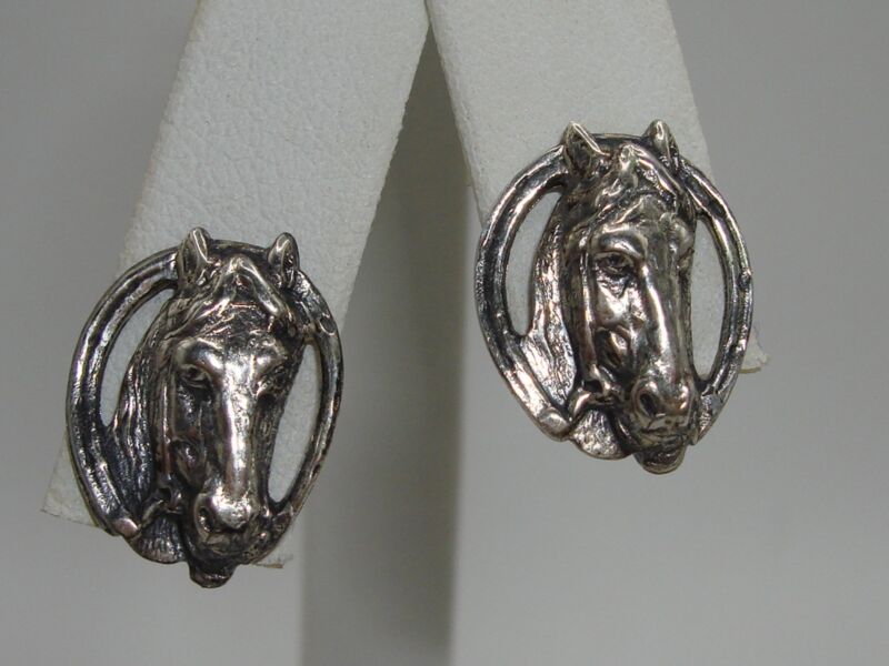 Vintage 1940s Sterling Silver Horse Head Earrings