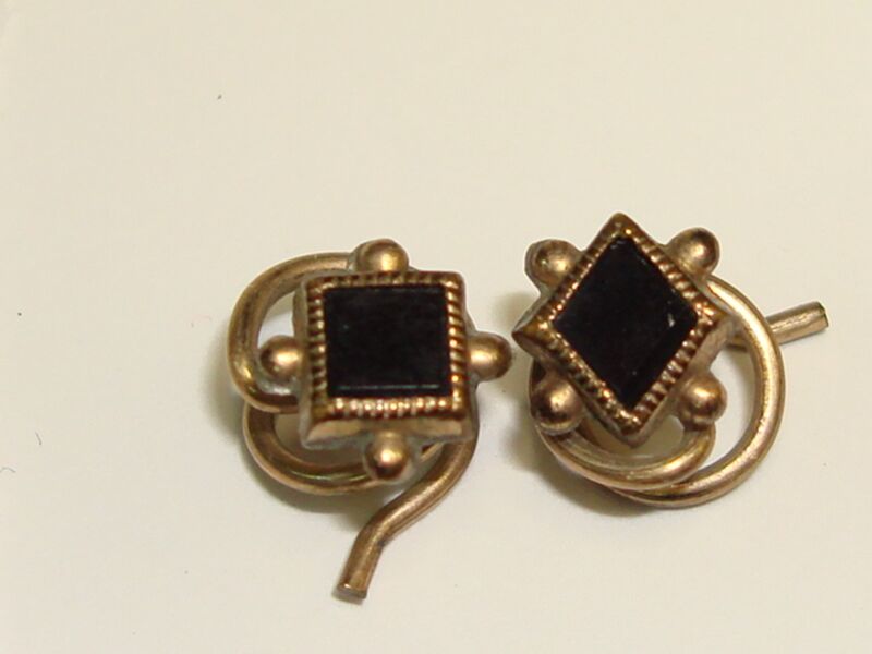 Antique Victorian gold-filled onyx spiral collar buttons, estate find pair
