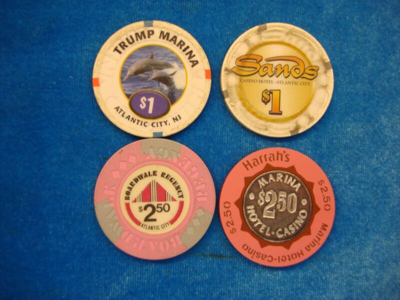 Set of four vintage Atlantic City casino chips