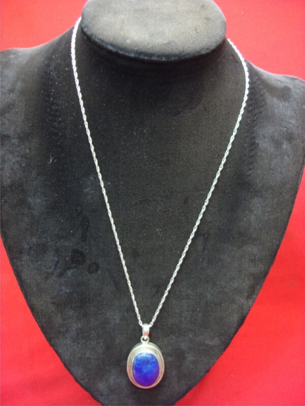 Custom Lapis Lazuli Pendant Necklace in Sterling Silver (20'')