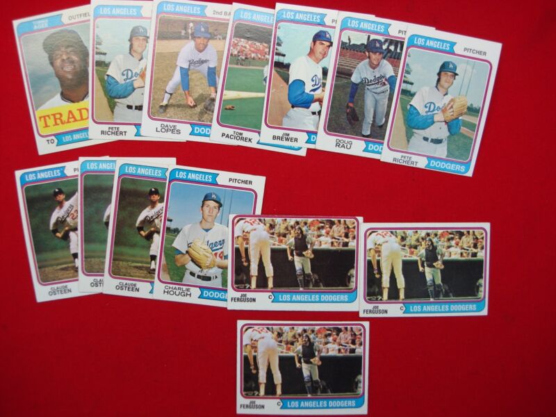 Vintage 1974 Topps Los Angeles Dodgers Baseball Card Lot