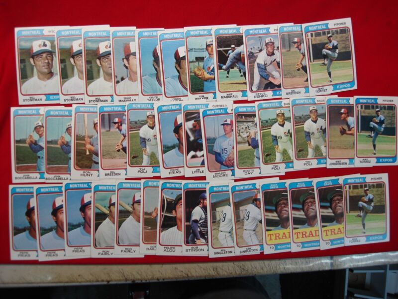 Vintage 1974 Topps Montreal Expos baseball cards in great condition.