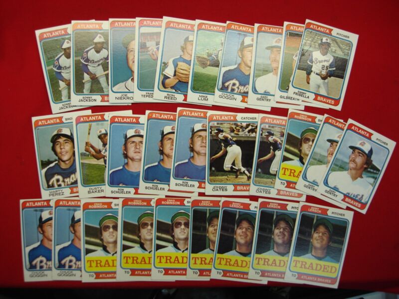 Vintage 1974 Topps Atlanta Braves Baseball Card Lot