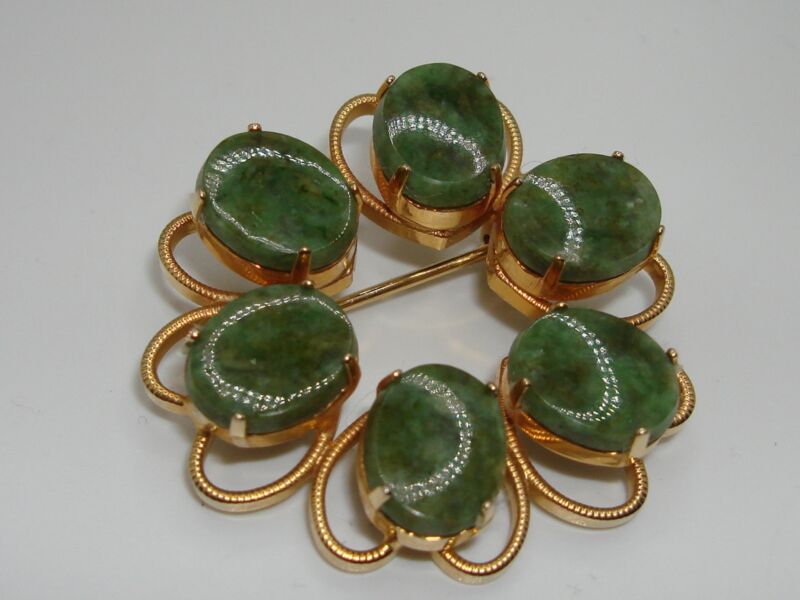 Vintage Burt Cassell gold-filled jade heart brooch pin in excellent condition