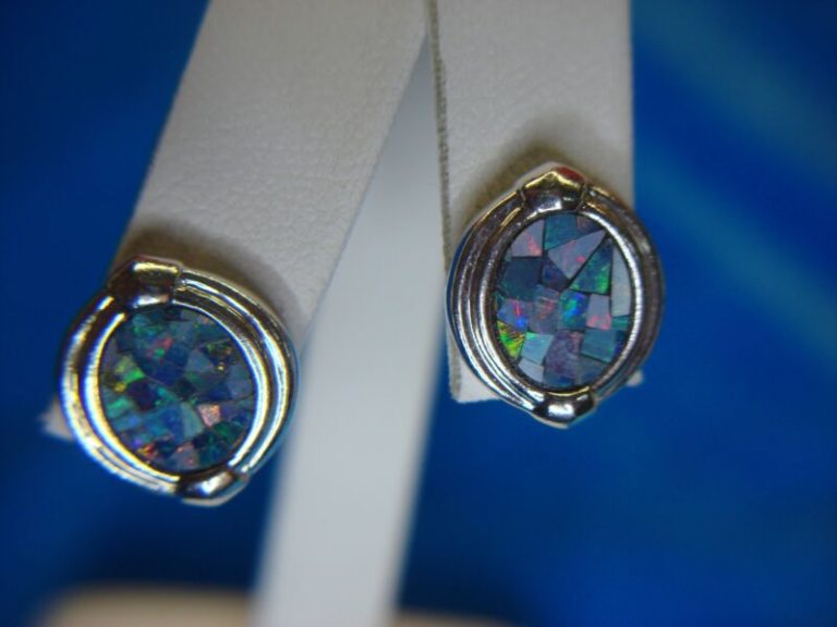 Unique sterling silver crushed opal stud earrings