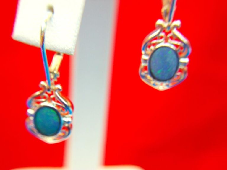 Sterling silver opal dangle earrings, classic and elegant, pre-owned