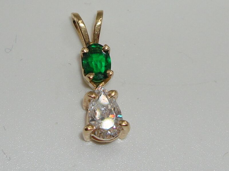 14K gold diamond and emerald pendant